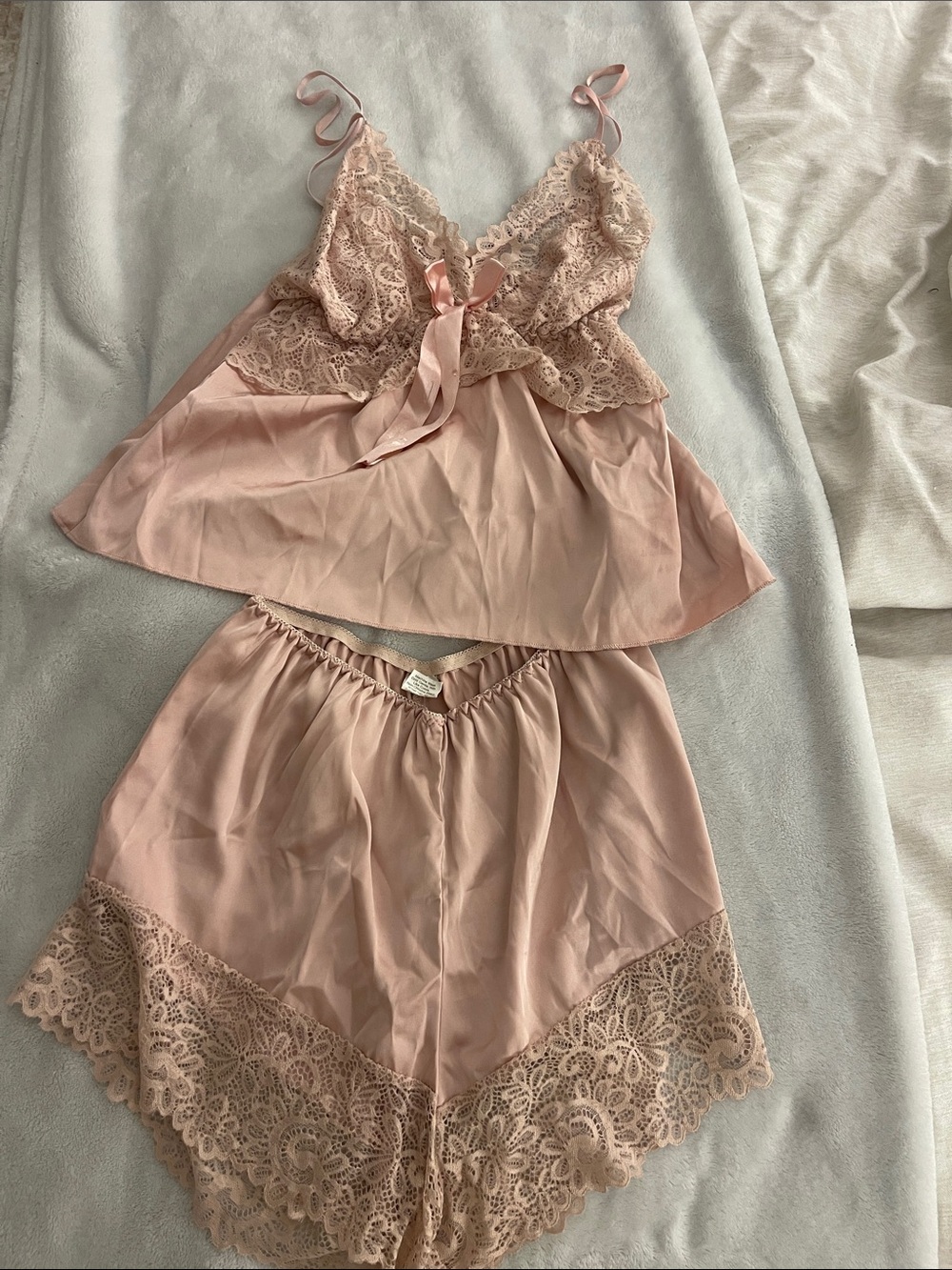 Women's Lace Trim Satin Cami and Short Sleep Set - Blush Pink
